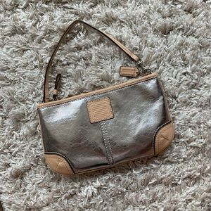 COACH metallic silver & tan purse